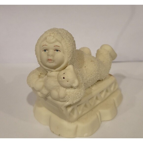 Porcelain Baby on Sled with Teddy Bear Figure Snowbabies ? - Picture 1 of 6